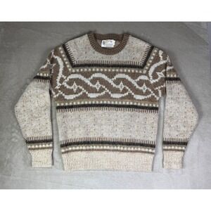 Vintage London Fog Womens Medium Brown Tan Fair Isle Nordic Acrylic Sweater USA